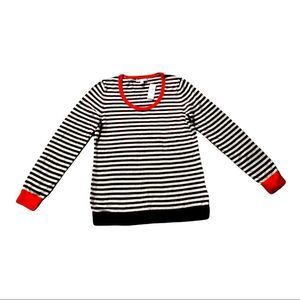 BANANA REPUBLIC Top Long Sleeves Merlot/Cream Stripes Red Trim Size S